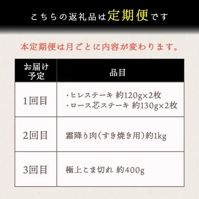【3回定期便】長崎和牛お楽しみコース 牛肉定期便 [DBK031] 牛肉定期便 3回