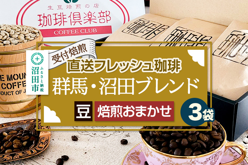 
                  《受付焙煎》直送フレッシュ珈琲 群馬・沼田ブレンド【豆／焙煎度合いの指定はできません】各200g×3種 計600g 珈琲倶楽部 沼田店 [コーヒー 珈琲 coffee]
                