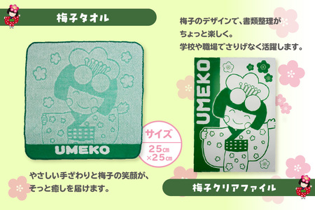 梅子グッズの詰め合わせ（グリーン） 梅子 グッズ タオル シール クリアファイル ファイル メモ帳 メモ 佐布里 梅 特産品 イラスト 日用品 観光大使 伝統工芸品 贈答 プレゼント 愛知県 知多市