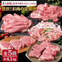 【ふるさと納税】【全5回定期便】贅沢！お肉の定期便 4人前 A4ランク 糸島黒毛和牛 糸島華豚 博多地どり セット (シャトーブリアン/牛ロース/牛ランプ/豚バラ/鶏むね) 計4.1kg 《糸島》【糸島ミートデリ工房】 [ACA083] 264000円 200000円 20万