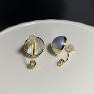 【奄美パール】奄美の輝き®×虹珠　マベ真珠 13mm K18イエローゴールド巻ピアス2138【限定一点】