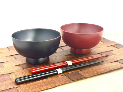 川連漆器 箸付夫婦たっぷり椀（銀朱・銀溜）紙箱入 漆器 漆器 【(株)佐藤商事】[H5504]