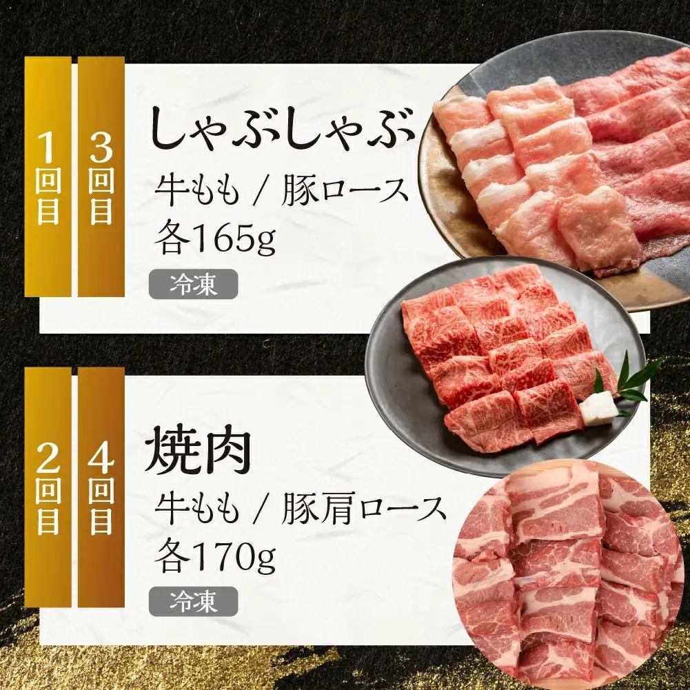 【定期便４回】 飛騨牛＆納豆喰豚 お楽しみ定期便（しゃぶしゃぶ用、焼肉用）【11-T】