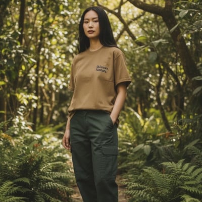 やんばるの自然を纏う オリジナルデザインTシャツ(カーキ/Mサイズ)