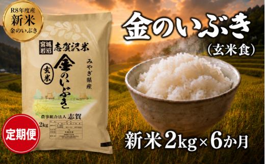 【 令和8年産 】新米 金のいぶき（玄米食） 定期便 2kg 6ヶ月 おこめ 玄米 玄米食 コメ ライス ごはん ご飯 国産米 究極 栄養 GABA  ビタミン 食べやすい 黄金 健康食 冷めてもおいしい 究極の玄米 玄米食のための玄米 志賀沢米 岩沼産米