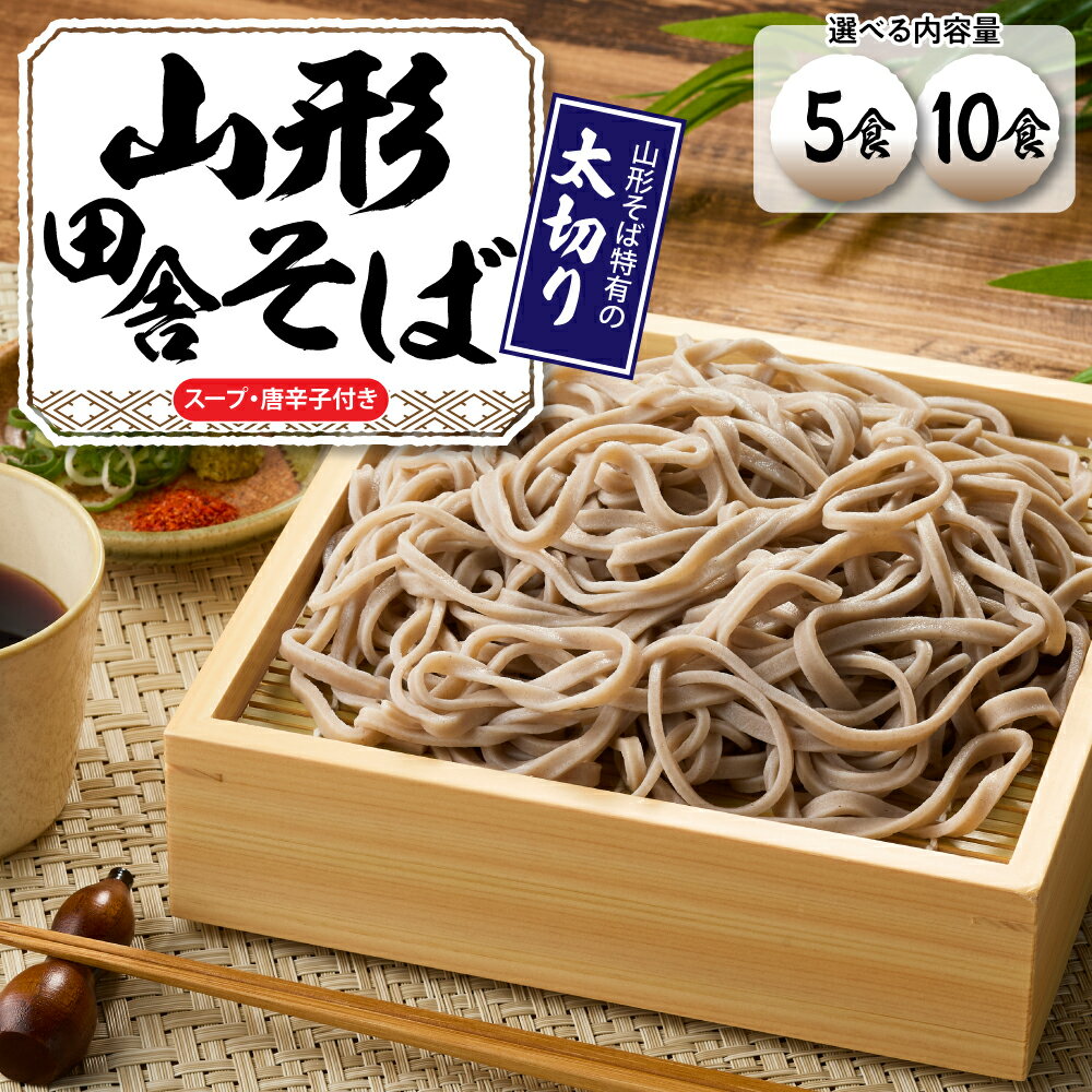 【ふるさと納税】【 選べる内容量 】 山形 田舎 そば ｢ 5食 入り ・ 10食 入り ｣ 蕎麦 生麺 太切り 太麺 最上早生 肉そば スープ 唐辛子 神町食品 提供 山形県 東根市