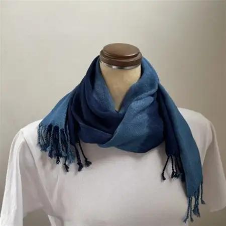 藍染めストール　yamanobe(2)　約36cm×155cm フリンジあり_装飾品・工芸品 ショール・ストール 服飾小物 _【1528680】