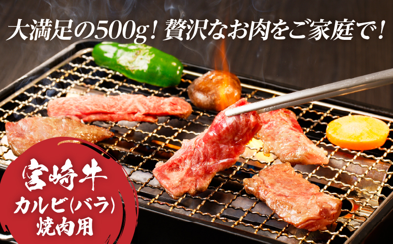 全部小分け真空パック!!「宮崎牛カルビ(バラ)焼肉用」計500g 肉 牛 牛肉 おかず 国産_T041-0062