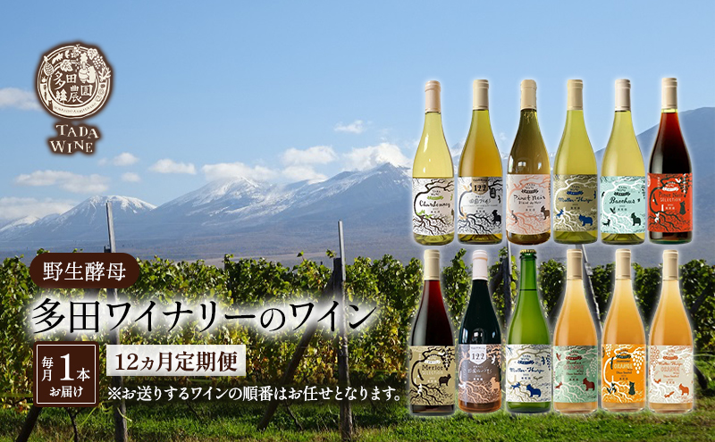 ワイン12ヵ月定期便◎月1本×12回◎多田ワイナリー◎野生酵母ワイン 北海道 上富良野町 ワイン 赤ワイン 白ワイン 微発泡ワイン オレンジワイン
