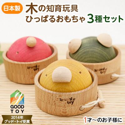 ふるさと納税 木津川市 【グッドトイ受賞】引っぱるとクルクル回る　3個セット　くり返しあそびの木のおもちゃ
