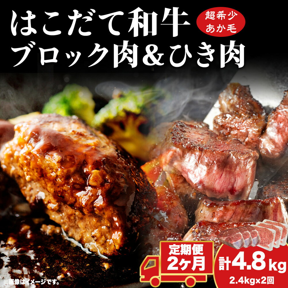 【ふるさと納税】定期便 2カ月連続2回 はこだて和牛 ひき肉 ブロック肉 各400g×3 計4.8kg セット 和牛 あか牛 牛肉 お肉 ビーフ 赤身 国産 ハンバーグ カレー シチュー 冷凍 お取り寄せ ギフト ご当地 グルメ 久上工藤商店 送料無料 北海道 木古内町