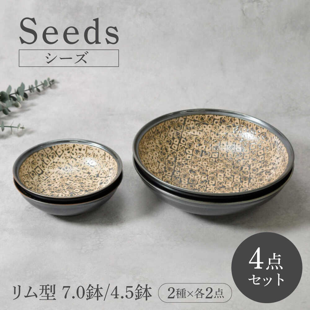 【ふるさと納税】【美濃焼】シーズ seeds リム型 ボウル 7.0鉢 ＆ 4.5鉢 2サイズ×各2点 4点セット【カネ定製陶】 うつわ プレート セット[MEI116]