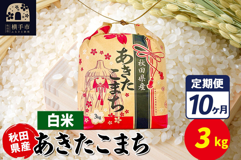 《定期便10ヶ月》あきたこまち 3kg×1袋【白米】令和7年産 秋田県産 こまちライン [こまちライン あきたこまち ブランド米 お米 白米 精米 米どころ 秋田 秋田県産]