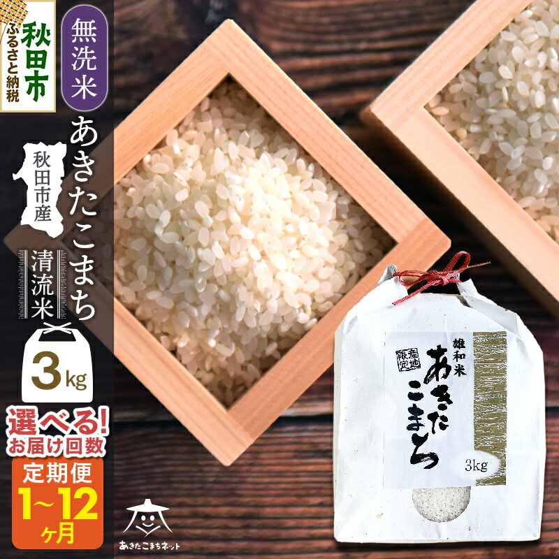 【ふるさと納税】あきたこまち 清流米 3kg 【無洗米】秋田市雄和産【選べるお届け回数(1回〜定期便) 】