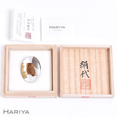 ふるさと納税 加賀市 団栗とふくろう蒔絵 白蝶貝ブローチ( 40mm×30mm ) |  | 03