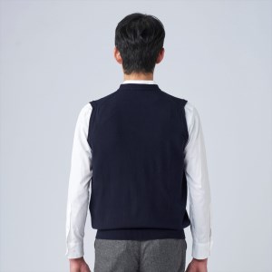 日本製 カシミヤ100% 前開きベスト ネイビー Lサイズ [2623]