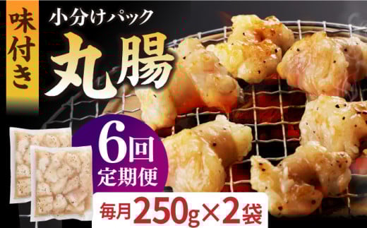 【全6回定期便】【塩だれ】 九州産和牛 ホルモン 丸腸 500g（250g×2袋）長与町/岩永ホルモン [EAX118] ホルモン焼き 国産 牛肉 ホルモン 丸腸 小分け 味付き 冷凍 焼肉 焼き肉 和牛 塩 しお 牛 定期便 ていきびん 定期