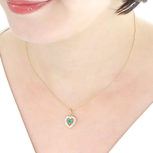 ネックレス K18YG イエローゴールド ダイヤモンド 0.28ct エメラルド 0.2ct ハート ペンダント 18金 揺れる 誕生石 ジュエリー【f252-k18yg-h-em】 ALPAZ136