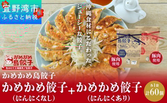 
            かめかめ島餃子 (豚肉/にんにくあり・なし) 30個 × 2袋 | 包みたて 工場直売 餃子 シママース | 簡単調理 手軽 | 豚肉 出汁 沖縄 お取り寄せ グルメ 冷凍
          