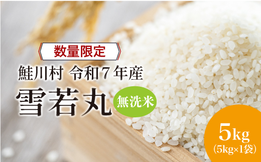 ◇数量限定品◇ 令和8年9月中旬発送 ＜令和7年産＞ 雪若丸 【無洗米】 5kg （5kg×1袋）鮭川村