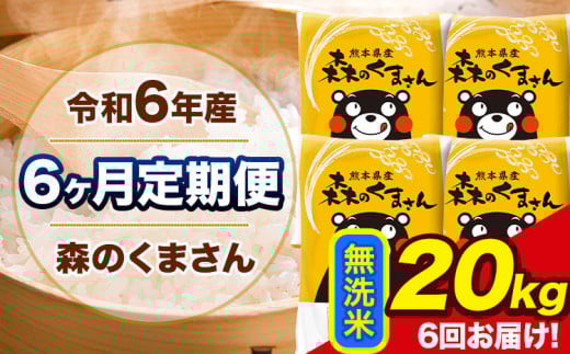 令和6年産 森のくまさん 【6ヶ月定期便】 無洗米 《お申し込み月の翌月から出荷開始》 20kg (5kg×4袋) 計6回お届け 熊本県産 単一原料米 森くま 熊本県 玉東町