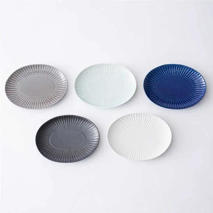 【波佐見焼】しのぎ 楕円皿 プレート（小） 5colors 5枚セット 食器 皿 【一龍陶苑】 [CC56]  波佐見焼