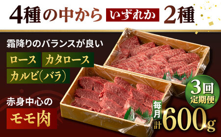 【3回定期便】【限定生産】特選 焼肉 2種盛り 長崎和牛 出島ばらいろ ロース カルビ カタロース モモ（600g/回）【肉のマルシン】 [FG35] ロース カルビ カタロース モモ 肉 牛肉 ロー