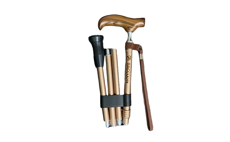 杖 ラクーンステッキ 折りたたみ ゴールド ステッキ つえ アルミ製 四つ折り 持ち歩き 滑りにくい 安定感 転倒防止 ゴム 高齢者 大田区 東京都