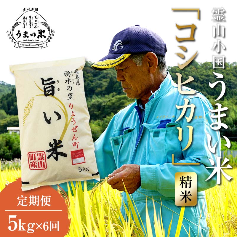 福島県伊達市産 ＜定期便＞霊山小国うまい米 コシヒカリ精米5kg×6回連続 F21C-001