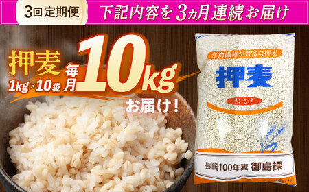 【全3回定期便】 押麦「長崎100年麦 御島裸」1kg×10袋 計10kg / 麦 むぎ 押麦 はだか麦 麦味噌 雑穀 雑穀米 食物繊維 小分け / 諫早市 / 有限会社伊東精麦[AHBU010]