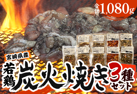 宮崎「小料理ひゅう」県産若鶏炭火焼き3種 計1.08kg 国産 若鶏 若どり 炭火焼 炭火焼き 炭火焼鳥 炭火焼き鳥 120g 9袋 辛みそ 辛味噌 みそ 味噌 詰め合わせ 鶏肉 肉 お肉 パック 小分け 冷凍 レンジ 電子レンジ 湯煎 おつまみ つまみ グルメ 特産品