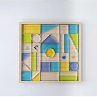 ふるさと納税 河内長野市 お花を閉じ込めたアクリル積み木 36ピース ブルー HIKARINOTOY