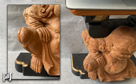 けやき彫刻 男前力神の台 【阿吽像】－ 阿（あ） － 物置台 彫刻 えひめ伝統工芸士 石水彫刻所 だんじり彫刻士｜ 伝統工芸 彫刻 物置き 職人の手仕事