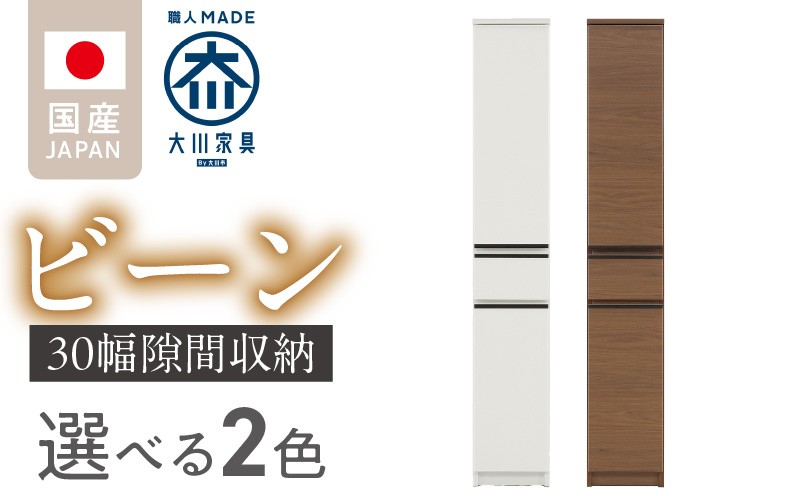 
            隙間収納 【ビーン 30】_隙間収納 ビーン 30 大川家具 収納 スリム 完成品 コンパクト 可動棚 機能性抜群 引出収納 フルオープンレール 耐震 お洒落 シンプル 日本製 お取り寄せ 福岡県 久留米市 送料無料_Qd090
          