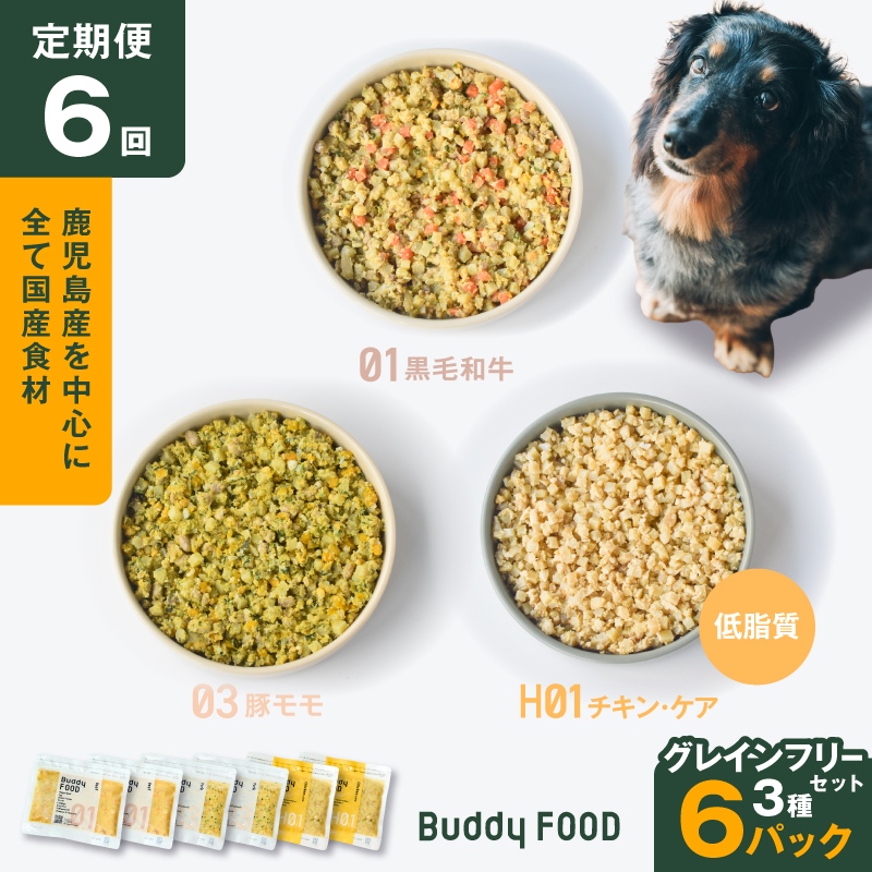 【全6回定期便】Buddy FOOD グレインフリーセット 3種6パック　K390-T15_b