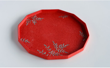 A25-227 緋彩プラチナシダ紋 十二角プレート 松尾陶器