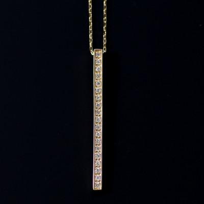 ふるさと納税 大津市 【10金 ラボダイヤネックレス 0.095ct】70cm ロングバーペンダント 優しい透明感 K10