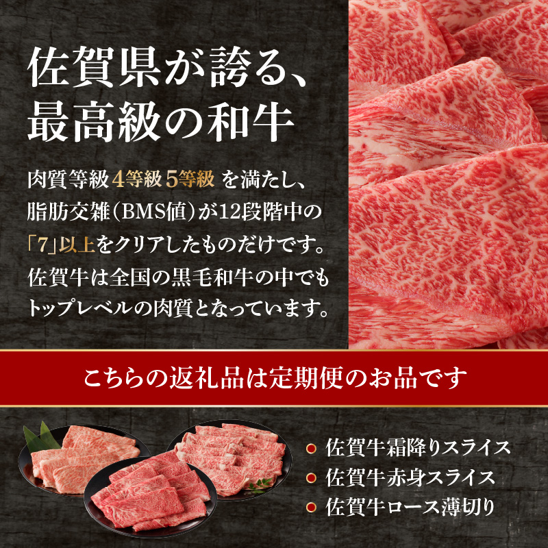 中山牧場 佐賀牛しゃぶしゃぶすき焼き定期便（12回） ／ 中山牧場 直送 牛肉 佐賀牛 霜降り 赤身 スライス 肩 ロース ウデ モモ 薄切り しゃぶしゃぶ すき焼き セット A4 A5 a4 a5 
