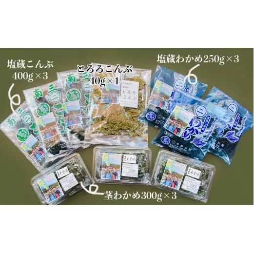 三陸セット（わかめ・昆布 4種） 塩蔵わかめ 塩蔵昆布 茎わかめ とろろ昆布 今野水産 