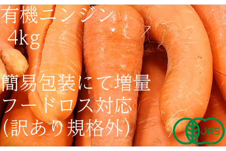 【訳あり（フードロス）】有機ニンジン4kg（12月・1月・2月発送）規格外 オーガニック  野菜 無農薬 にんじん　人参 2138