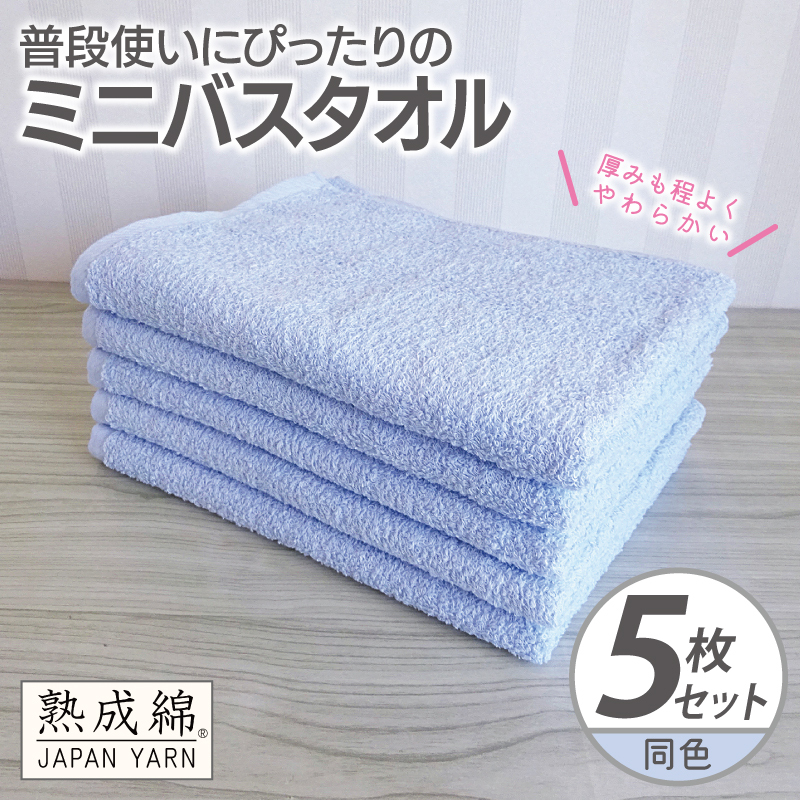【スピード発送】普段使いにぴったりのミニバスタオル 5枚【サックス 泉州タオル 高品質 綿100％ 日本製 国産 単色 シンプル】 G4928