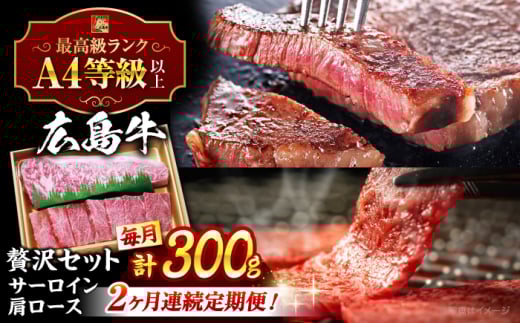 【全2回定期便】【冷蔵】 広島 和牛 贅沢セット 計300g 肩ロース 焼肉用 150g サーロイン 150g 焼肉 ステーキ 牛肉 肉 国産 お肉 高級 A4 A5 三次市 / 広島三次ワイナリー [APAZ073]