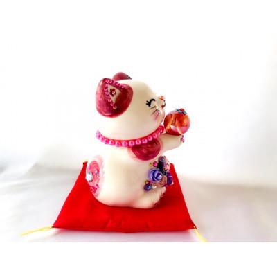 ふるさと納税 中間市 風水ハッピーキャット(L)ピンク(赤座布団付き) |  | 03