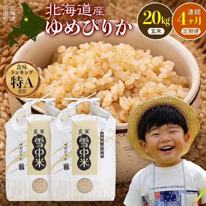 令和8年産【定期便4ヶ月】ゆめぴりか 玄米 20kg（10kg×2袋） 【5月発送】開始 雪冷気 籾貯蔵 雪中米 北海道 nr-3583