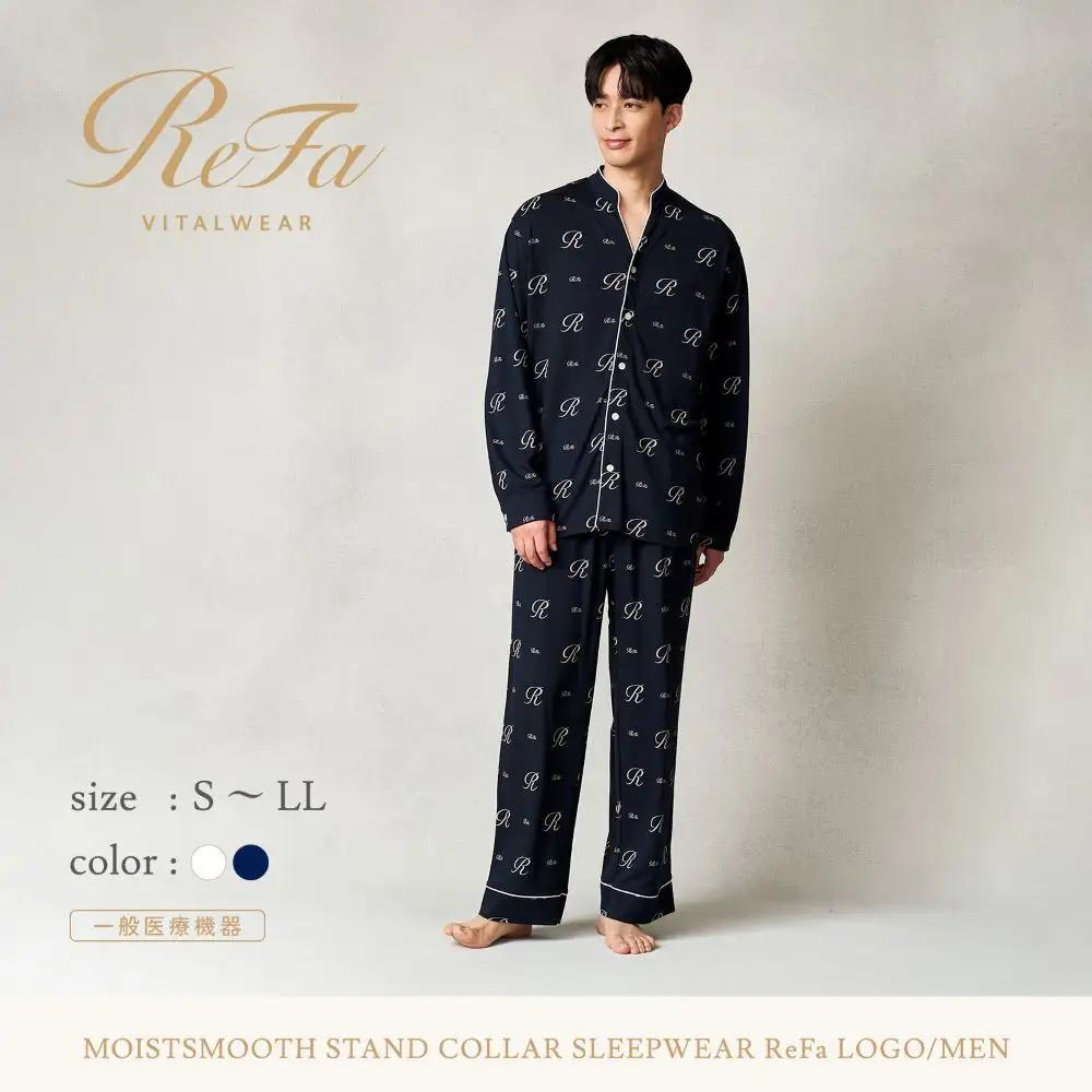【ネイビー Mサイズ】リファ バイタルテック モイストスムース スタンドカラースリープウェア ReFaロゴ/MEN