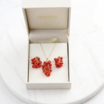 ふるさと納税 豊見城市 イヤリング ネックレス 赤珊瑚 14KGFセット