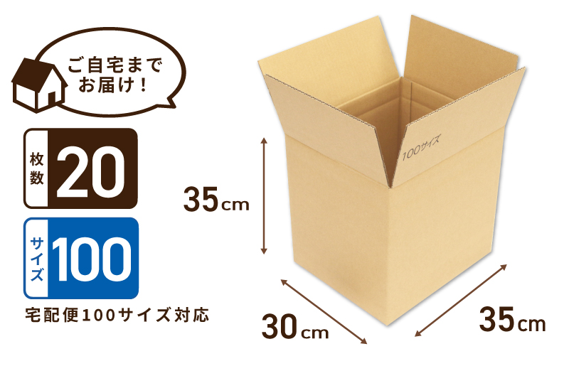 定番段ボール箱 宅配100サイズ×20枚セット【荷物 発送 引っ越し 収納 整理 フリマサイト 通販 配送 梱包】 010B1927