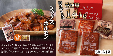  《定期便》工場直送　人気焼肉ホルモン5種 12回お届け【豊味館】焼肉 ホルモン  牛ハラミ  豚ハラミ 豚タン  生シマチョウ  豚ハツ  牛ハラミ　豚ハラミ  簡単 かんたん 調理 人気