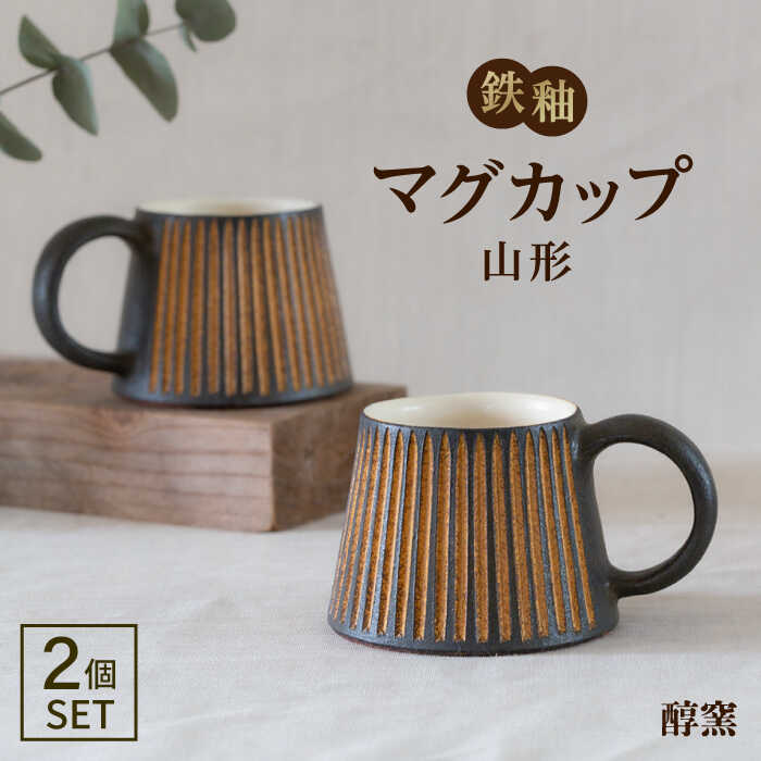 【ふるさと納税】鉄釉 マグカップ (山型) 2個セット 糸島市 / 醇窯 [AOE004] やきもの コップ マグ ペア 34000円 3万4千円