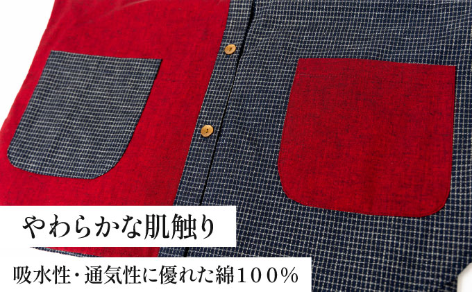 久留米織 民芸調スモック あかね色（赤）【BA059-RE】